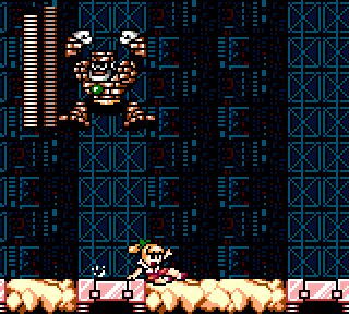 Stone Man doesn't jump like a brick, but he sure falls like one!