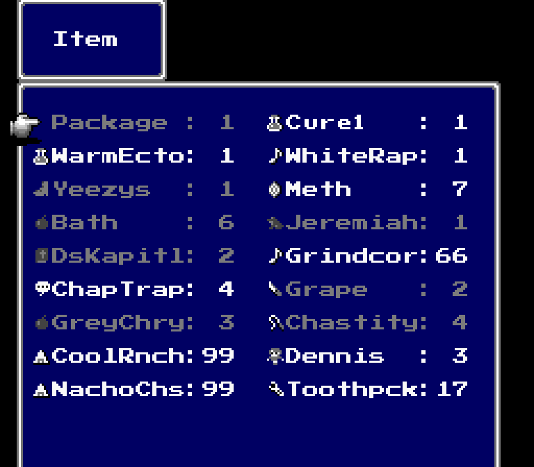 White Rap was the first RPG item to fully wipe both your party and the enemies when used.
